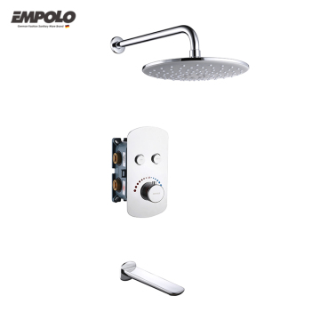 Round Rain Shower Faucet Set - Chrome, Wall-Mounted, Thermostatic, Concealed