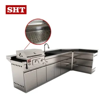 Patio BBQ Kebab Barbecue Grill Luxury L Shape Marble Bar Counter Kitchen