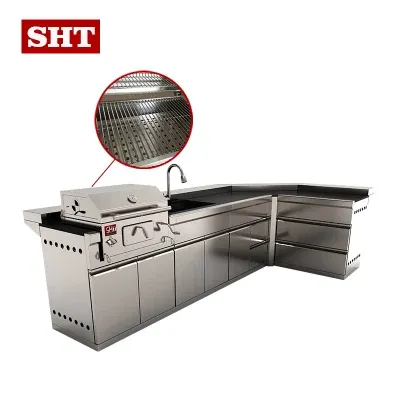 Patio BBQ Kebab Barbecue Grill Luxury L Shape Marble Bar Counter Kitchen