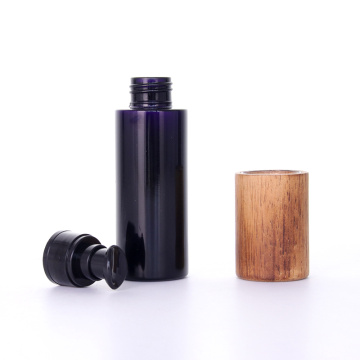 Black Glass Lotion Bottle With Rubber Wood