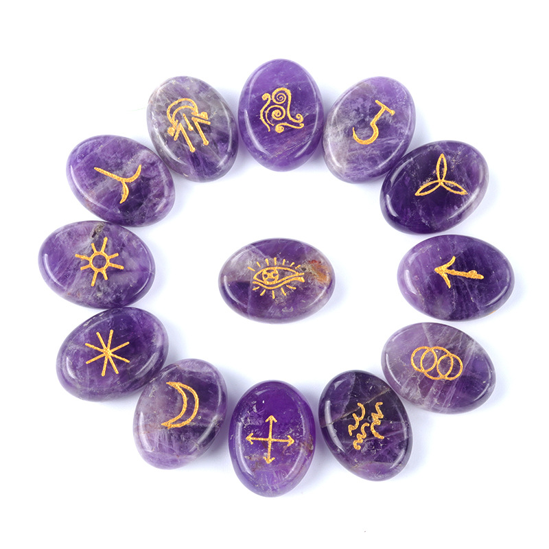 Gemstone 7 Chakra Stone 15x20mm Stone con brujas Runas Camino Natural Stone Healing Chakra Quartz Amethyst Amethyst Carm