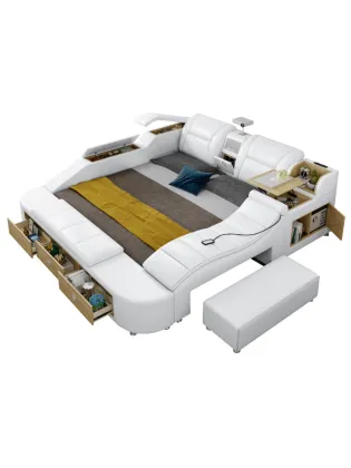 Multifunctional Massage Leather Tatami Bed with USB Charge and Speaker