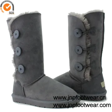 Three buttons knee high sheepskin boot women