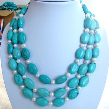 Turquoise gemstone necklace flat turquoise beads TQN0041