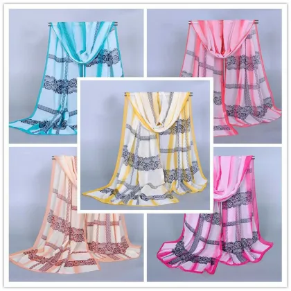 Lace Printed Thin Women Spring Chiffon Scarf