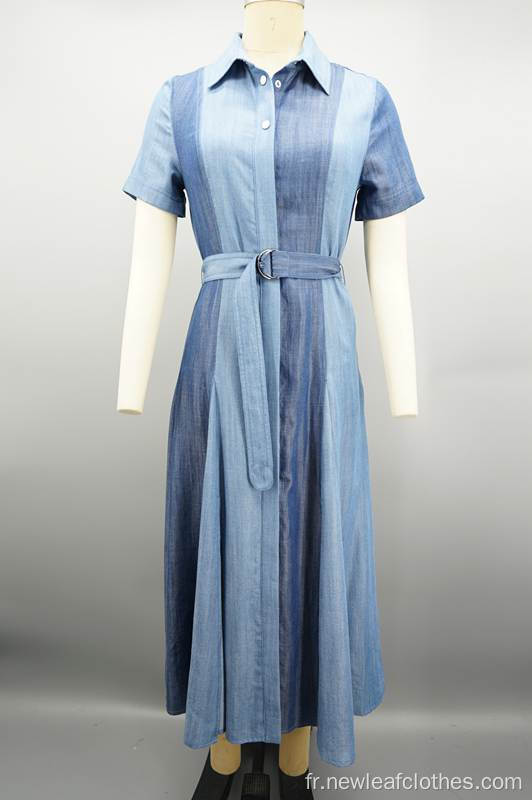 Robe de jean de chemise ceinturée dames