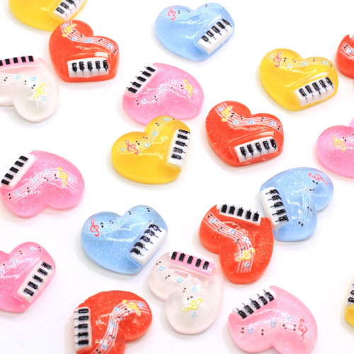 Fournir des couleurs assorties résine beau coeur Piano Notes dos plat charmes bricolage artisanat Cabochons pour enfants Scrapbook accessoire