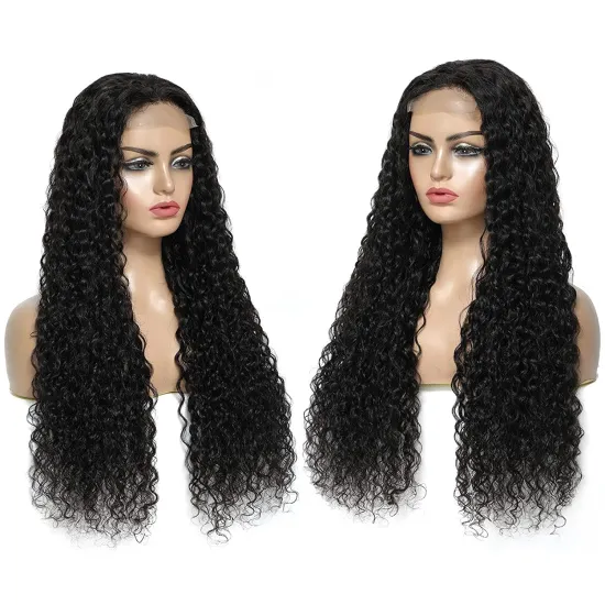 Water Wave Lace Front Wig Female 150% Density Brazilian Wave Hair Wig 4x4 Curly Lace Hair Wig Real Human Hair Natural Black