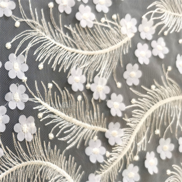 Partihandel laser 3D blomma broderade nät tyger