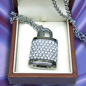 4GB Silver Jeweled Metal Diamond Lock Necklace USB 2.0 High Speed Flash Pen Drive Disk ,jewelry usb flash drive