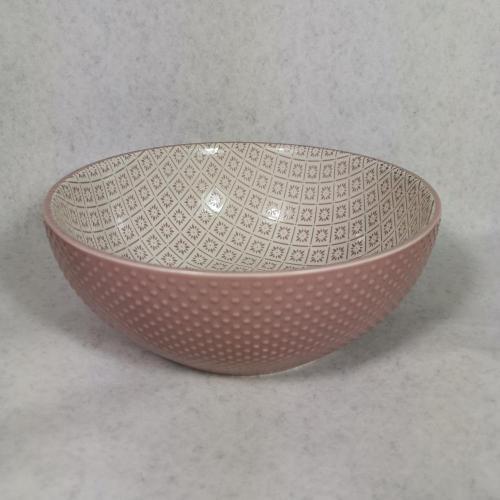 Embossed stoneware bowls and mugs