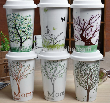 Startbucks style Ceramic Double Layer Cup/Heat insulation cup/handleless coffee mug