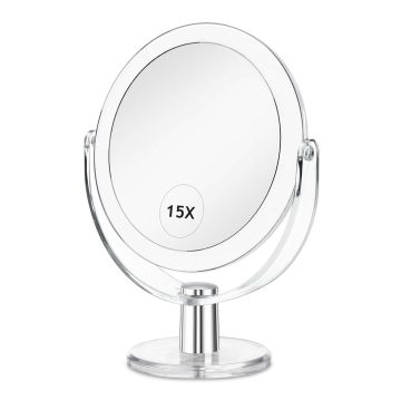Portable 1X/15X Magnification Double Sided Makeup Mirror with 360 Degree Swivel Stand and 6.25 Inch Shaving Mirror
