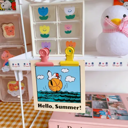 Japanese Style Retro Pink Round Tail Clip: Metal Long Tail Clip for Office Storage, Perfect for Ticket and Paper Files