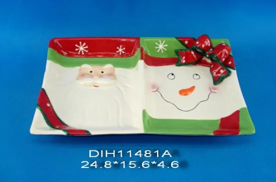 Hand-Painted Ceramic Snowmen Divided Plate