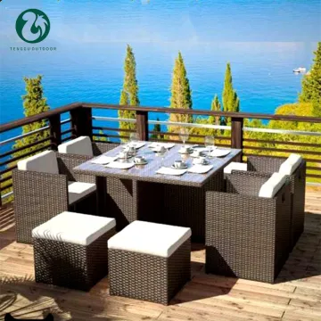 8-Seater Rattan Outdoor Garden Dining Set with Rectangular Table and Chairs