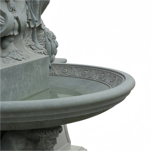 Ornate Stone Fountain with Heraldic Emblems Figural Design