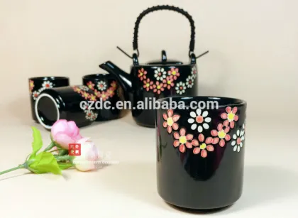 black stoneware tea set