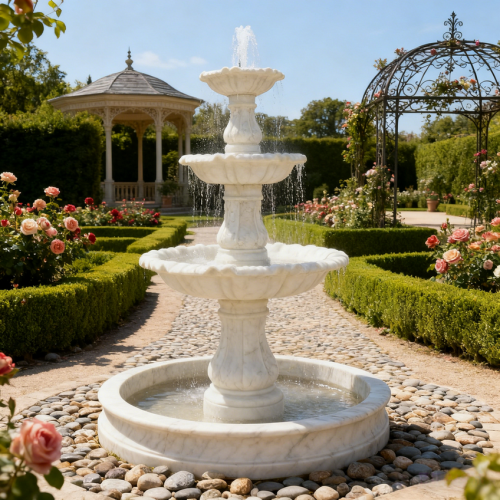 Elegant White Marble Tiered Fountain for Garden Decor