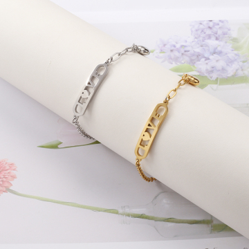Stainless Titanium Steel Gold Plated Heart and Lips Charm Bracelet