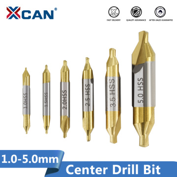 XCAN 6pcs 1.0-5.0mm HSS TiN Coated Center Drill Bit Set Metalworking Hole Drill Hole Cutter 60 Degrees Combined Drill Bit Set