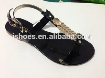 2015 nice design gold bling lady flat sandals