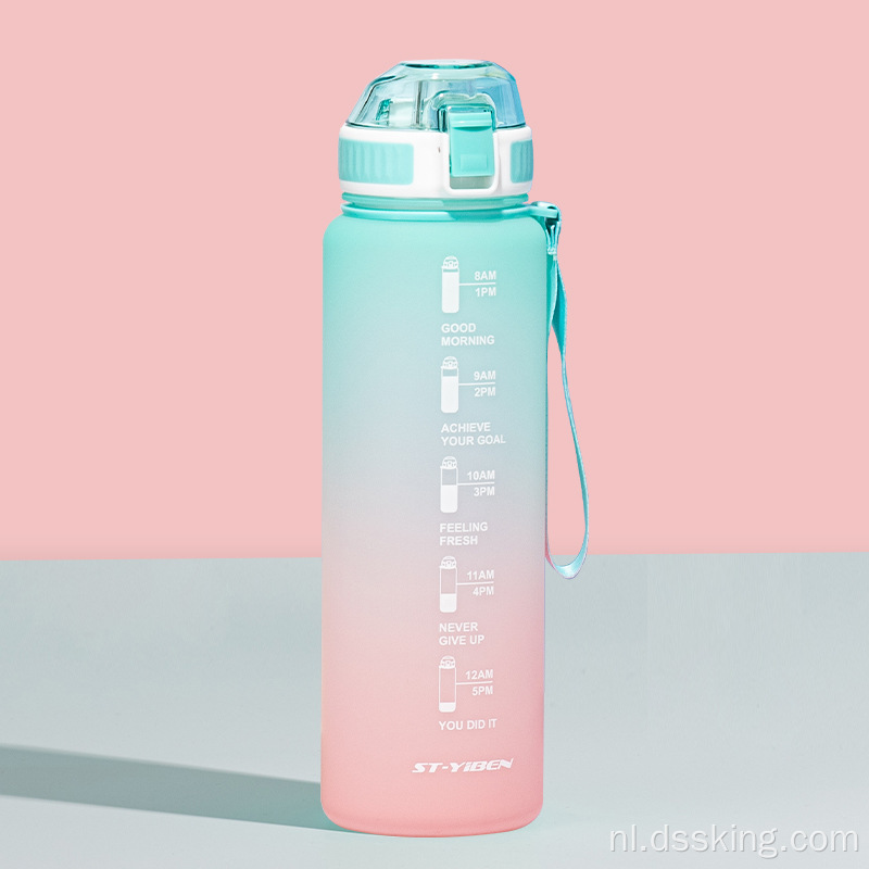 BPA gratis fitness sportkan lekvrije waterfles met timer markers