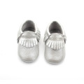 Sølv nyfødt baby læder unisex moccasins