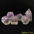 Bescon Shimmery Dice Set Silver-Purple, RPG Set de 7 dados en caja de ladrillo