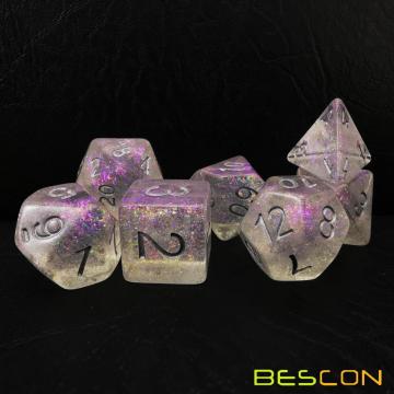 Набор кубиков Bescon Shimmery Silver-Purple, набор из 7 кубиков RPG в кирпичной упаковке