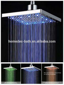 Water temperature control LED changing square rainfall shower head with 3 color