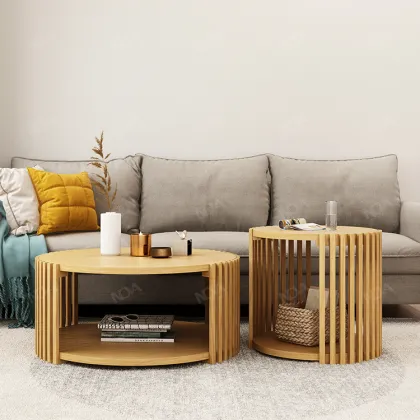 Modern Round Solid Wood Coffee Tea Table for Home Living Room