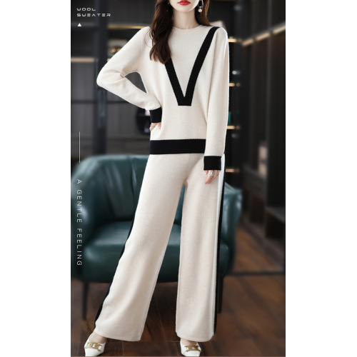 Loose-fitting Straight-leg Wide-leg Pants New fall women's round neck simple patchwork jersey Manufactory