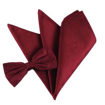 New Arrival Custom Paisley Wine Silk Jacquard Wedding Bow Tie and Pocket Square Sets for Men