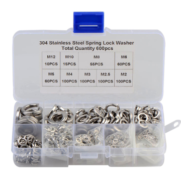 600 pcs Stainless Steel 304 Spring Washer Combination Set: Standar GB93 Termasuk M2, M2.5, M3, M4, M5, M6, M8, M10, M12