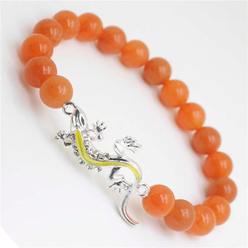 Red Aventurine Gemstone Bracelet with Diamante alloy lizard Piece