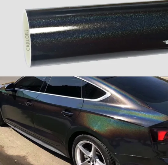 gloss rainbow laser black car wrap vinyl