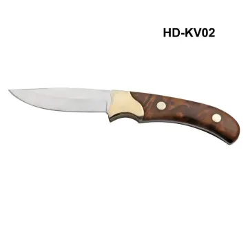 pocket knife with copper handguard and wooden handle
