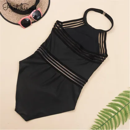 High neck one piece swim suit for women
