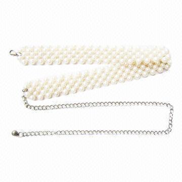 Pearl Beaded Belt with Metal Chain and Lobster Clasp, Available in Various Colors