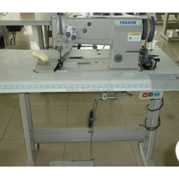 Máquina de costura de ponto fixo para alimentação pesada de uníssono de agulha dupla