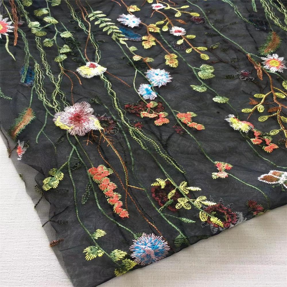 Colorful Flat Embroidery Fabric of Water Plant Flower