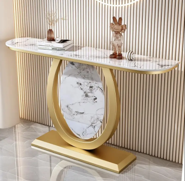 Modern Black Gold Metal Tempered Glass Console Table