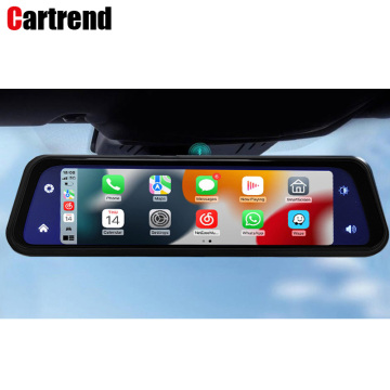 Dash cam carplay universale da 10 pollici con lente doppia e specchio posteriore