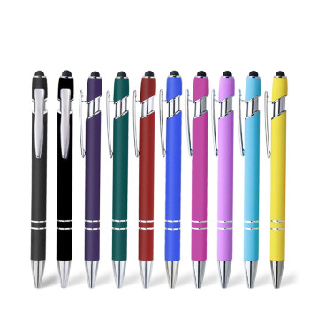 Custom Logo Rubberized Aluminum Pen with Soft Touch Metal Ballpoint and Stylus for Advertising
