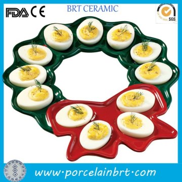 Green and red flower shaped decorate slick ceramic Egg Dish