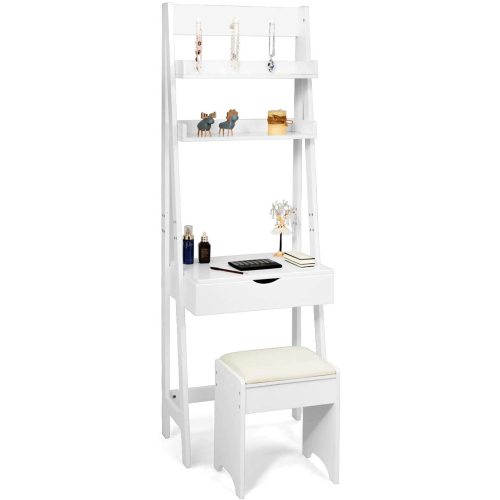 Wooden Dressing Vanity Table Ladder Desk With Shelf