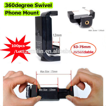 New Black 5375 Extendable 360degree Rotate Mobile phone Selfie Stick Swivel Clip Mount Adapter for iPhone6 iPhone5s s3 S4