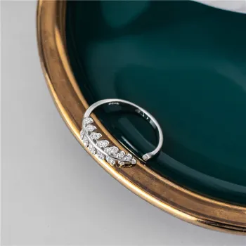 Authentic 925 Silver Micro Paved Crystal Zircon Leaf Ring - Girls Gift
