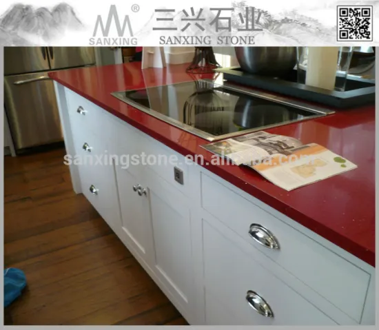 red sparkle man-made quartz stone kitchen countertops price
